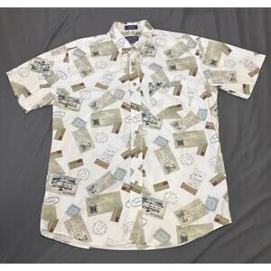 Pendleton Short Sleeve Button Up Shirt Men’s Medium Travel Post Cards Print